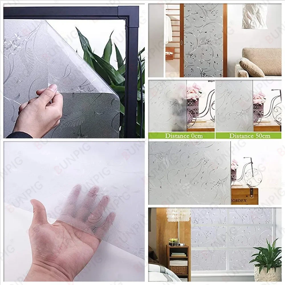 Mul-Sizes Decorative Privacy Window Film Static Cling Adhesive Film Stained Htv Vinyl Window Glass Stickers Heat Insulation window privacy film