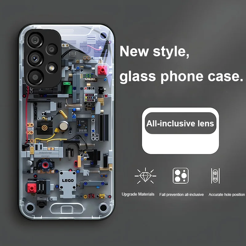 Sleek Grey Mechanical Interior Tempered Glass Phone Case