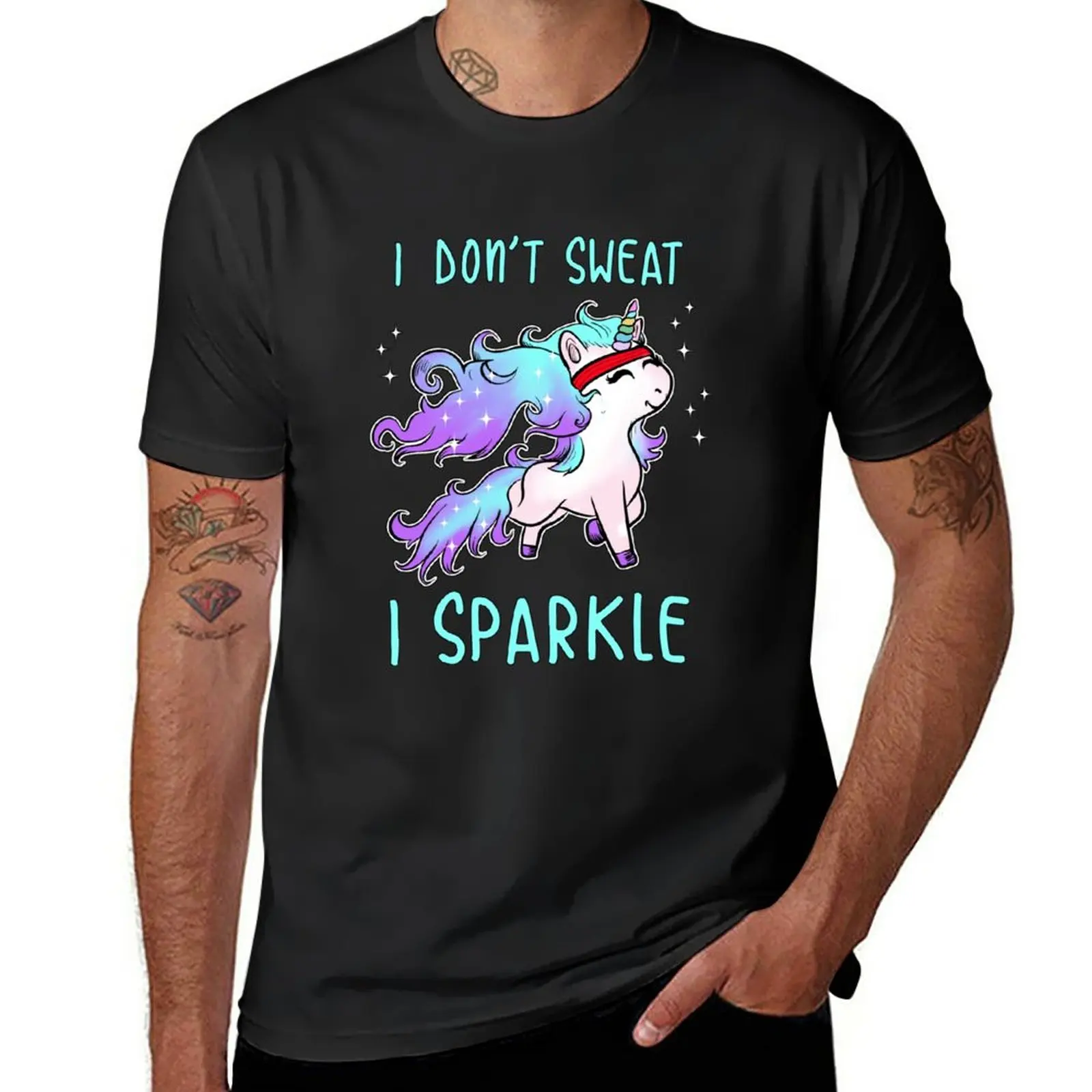 

I Don't Sweat I Sparkle Unicorn Gym Workout T-Shirt summer tops heavyweights t shirt for men