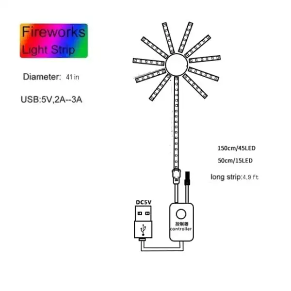 불꽃 놀이 LED 스트립 라이트 RGB 사운드 제어 심포니 불꽃 놀이 라이트 웨딩 크리스마스 음악 제어 전체 키트 드림 유성 램프