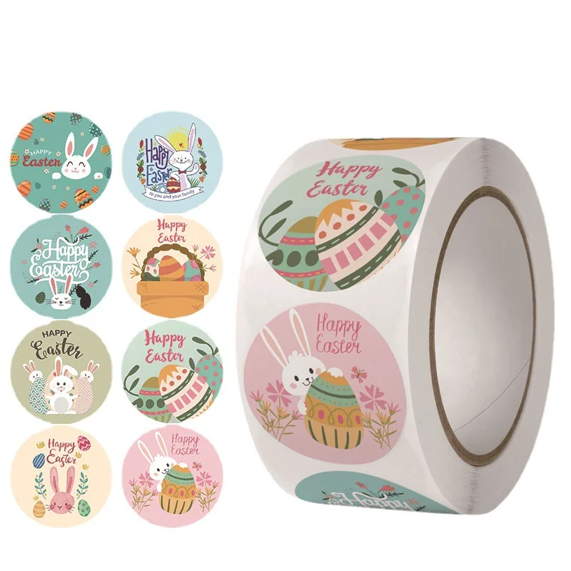 100-500pcs Happy Easter Stickers Cute Rabbit Stickers Gift Sealing Labels Baking Package DIY Wrapping Box Kids Gift Bag Decor