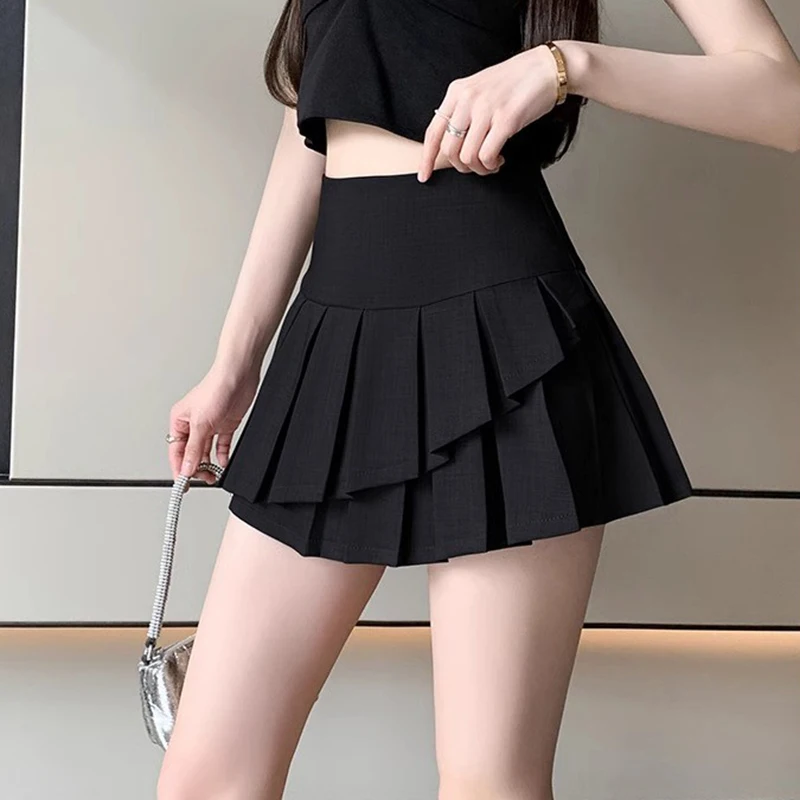 Irregular Pleated A Line Skirt Women Preppy Style High Waist Y2K Mini Skirts Woman Korean Girls Dancing Jk Skirts with Shorts