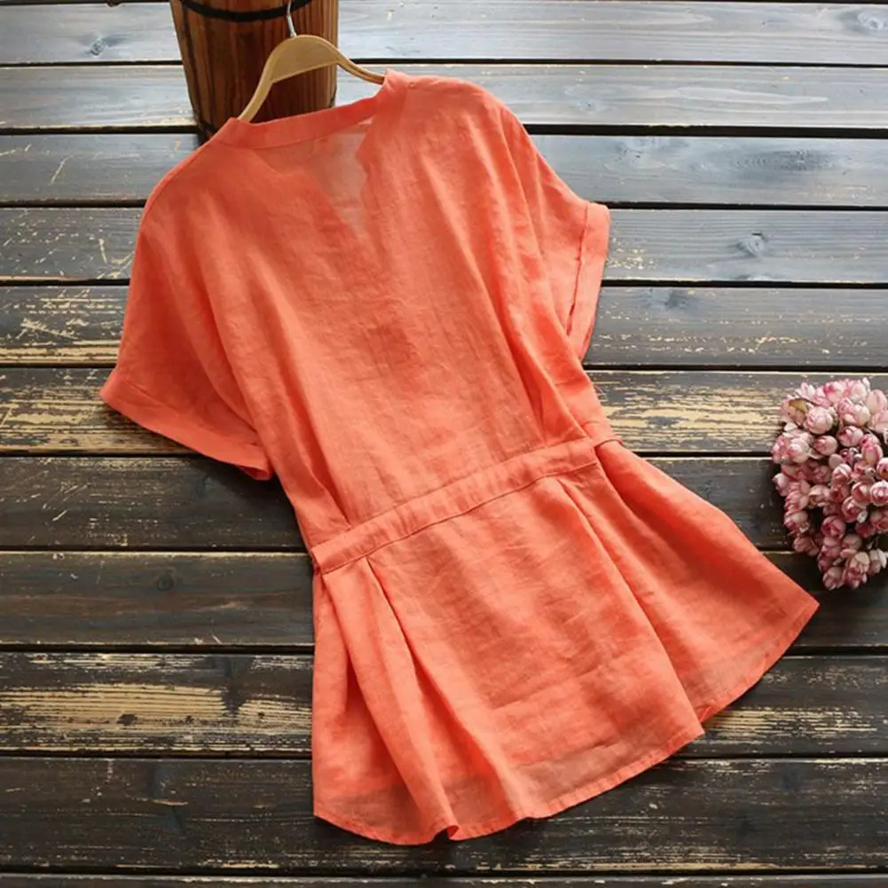 

Легкая женская блузка, однотонная офисная рубашка с V-образным вырезом, Стильный однобортный женский топ с завязками на талии