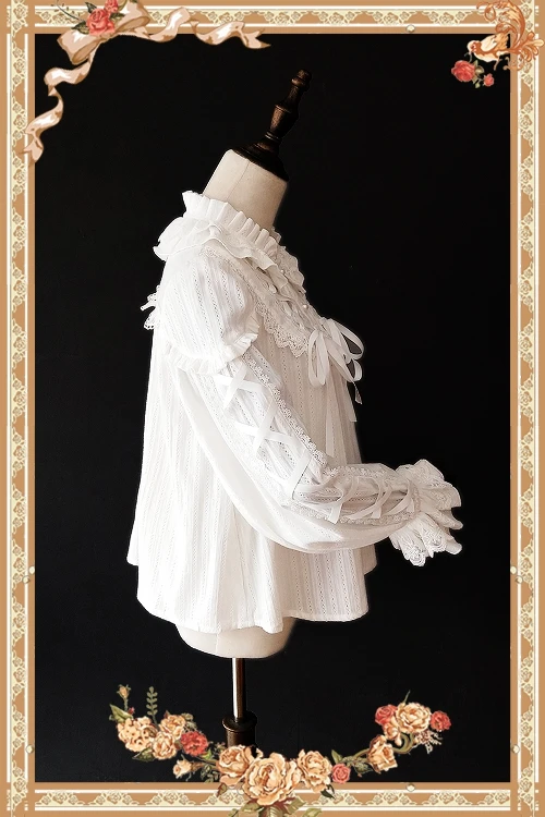 * Warm Milk Tea * Sweet Women's Ruffled Blouse Long Sleeve Jacquard Striped Blouse By Infanta