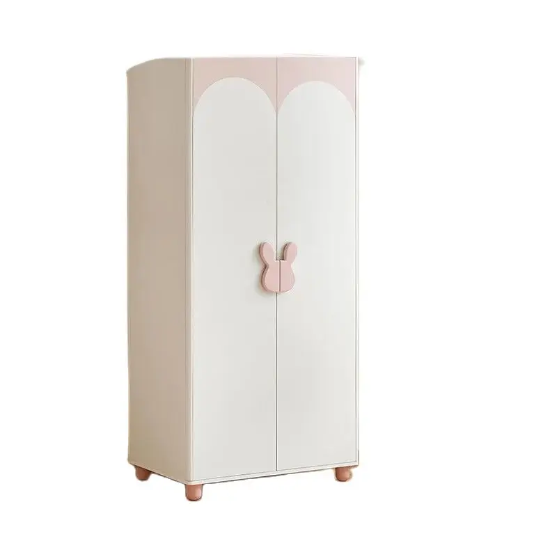 Modern simple solid wood foot children's wardrobe two-door bedroom household small wardrobe