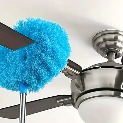 Easy Cleaning Microfiber Fan Duster with 80cm Extending, Reusable Brush with Dust-Lock Technology for Home Clean-Up