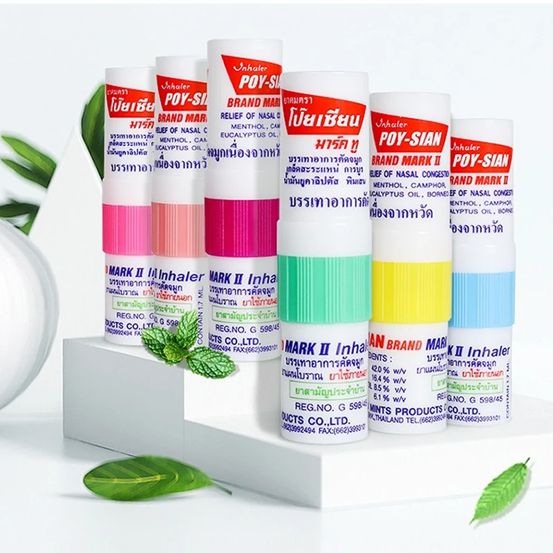 6 pcs Thailand Mint Nasal Inhaler Cure Stuffy Nose Rhinitis Nasal Aspirator Bracing Breezy Asthma Refreshing Aroma Oil Stick nasal inhaler