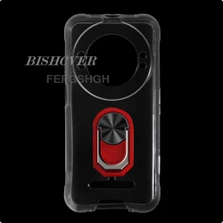 Ultra Protective Soft Silicone Cover with Ring Holder Bracket for Doogee Blade 20 Series Smartphones (Transparent C Red)