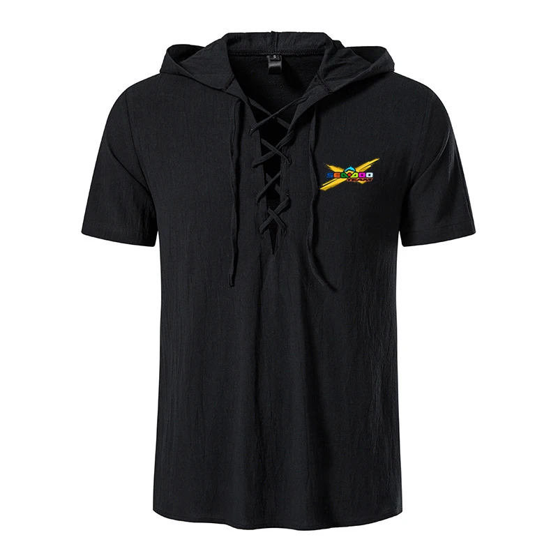 2023 Summer Sea Doo Seadoo Moto Logo Print Linen Solid Color V-Neck Short Sleeve Casual Loose Hooded Breathable Popular T-shirts