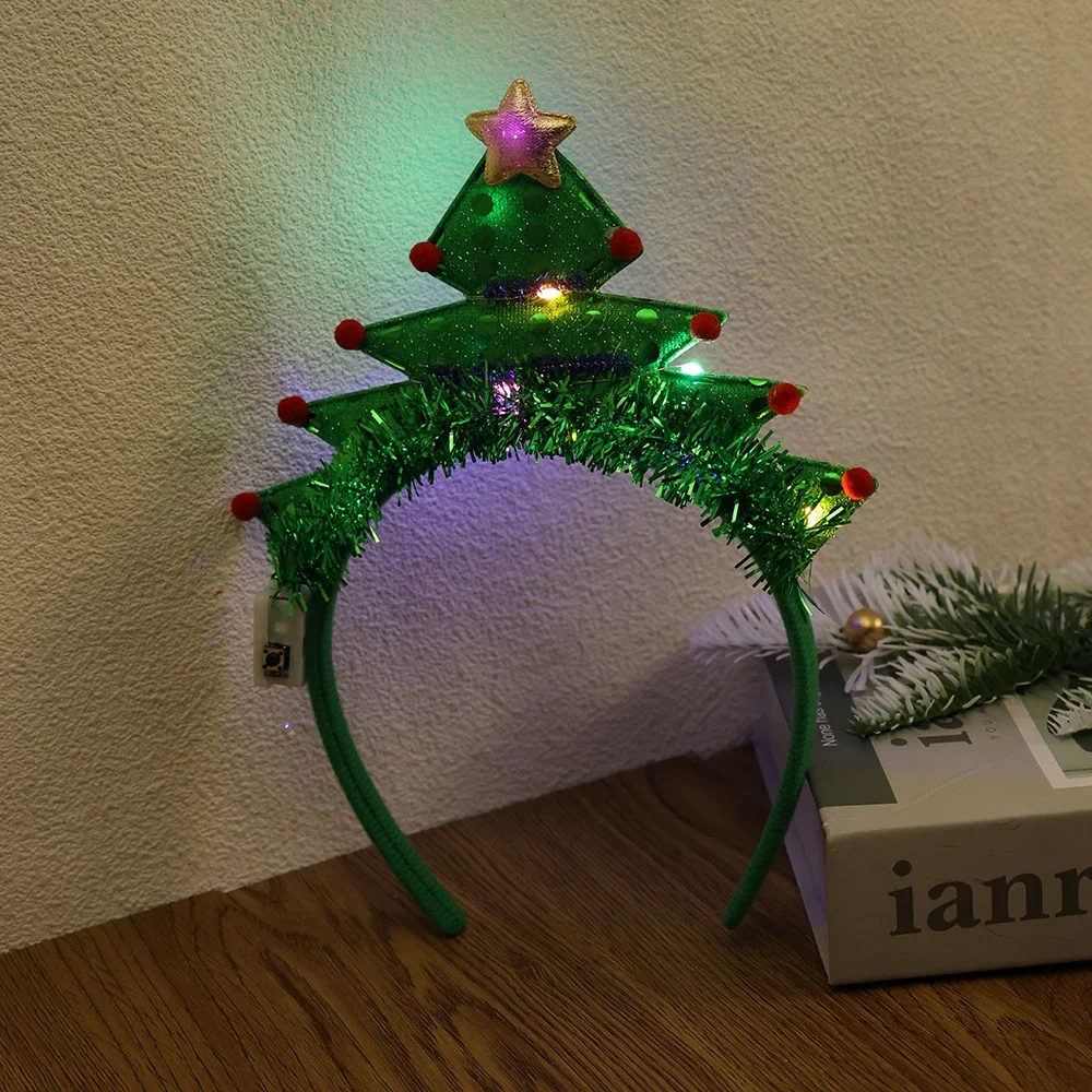 Christmas Luminous Headband Snowflakes Christmas Trees Headband Lovely LED Light Flashing Hair Band Xmas Party Decor