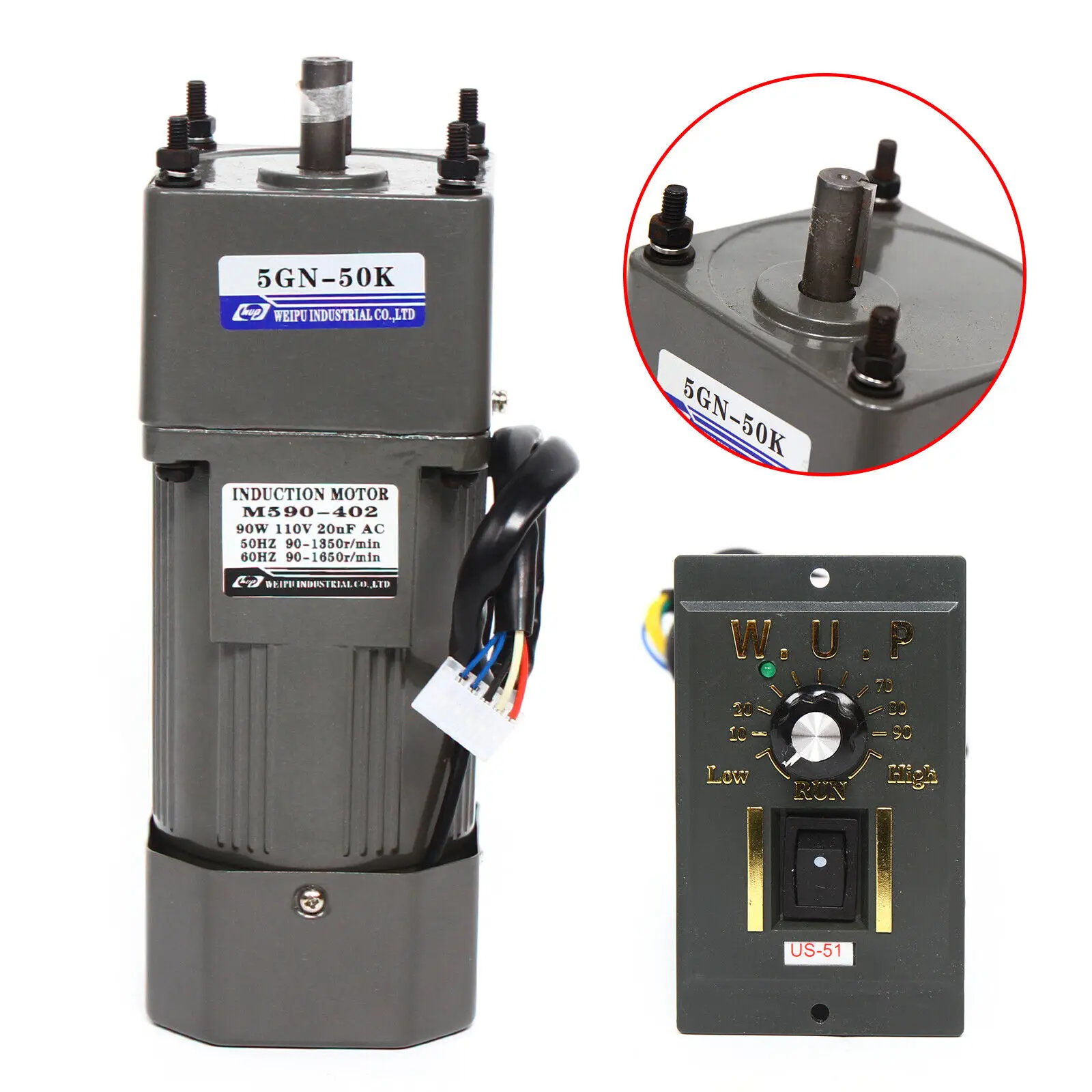 Réducteur de moteur à engrenages 90W 220V AC 50K, contrôleur de vitesse Variable électrique 0-27 tr/min