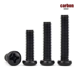 Bulk Pack of Black Carbon Steel Phillips Pan Head Machine Screws - Assorted Sizes - 50pcs M3