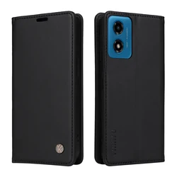 Magnetic Leather Wallet Flip Cover Case - Ultra Slim Design for Motorola Moto G14 (BK)