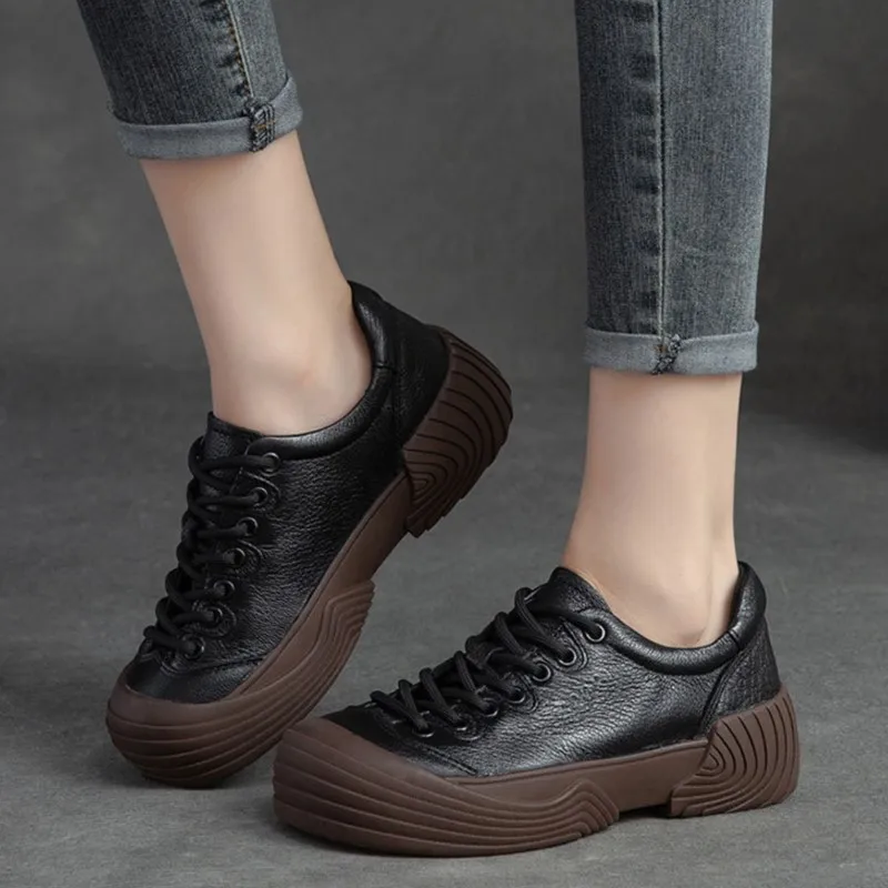 

YourSeason Genuine Leather Female Solid Color Shoes Spring Autumn Women Handmade Concise Leisure Platform Sneakers Lace-up