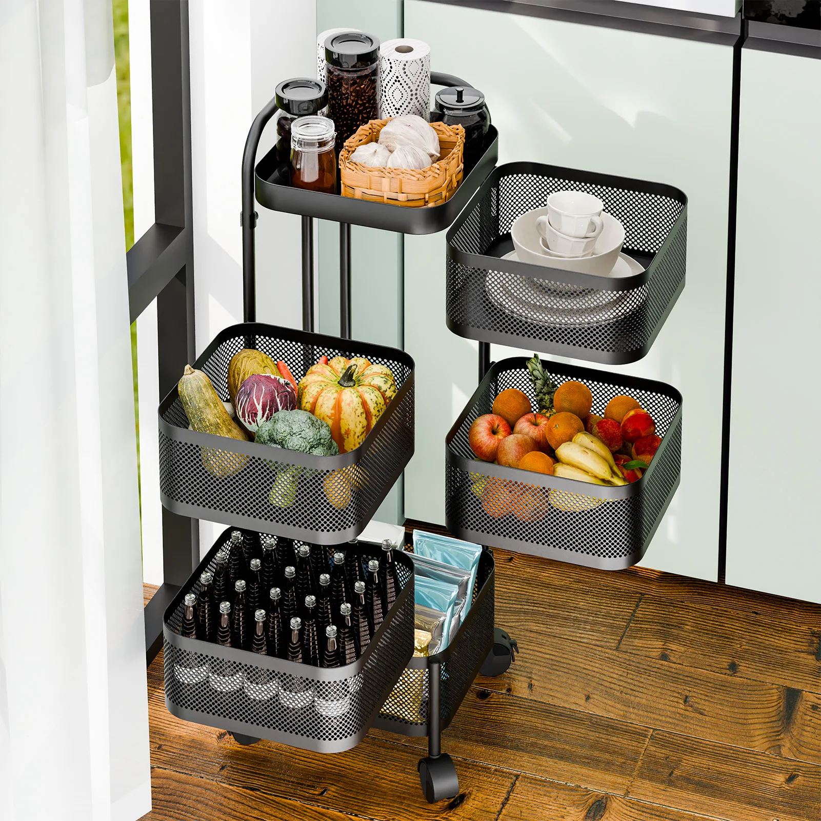 Multi-functional Storage Rack Vegetable Fruit Basket Removable Rotating Kitchen Shelving Shelf Rotating Trolley Furniture Home