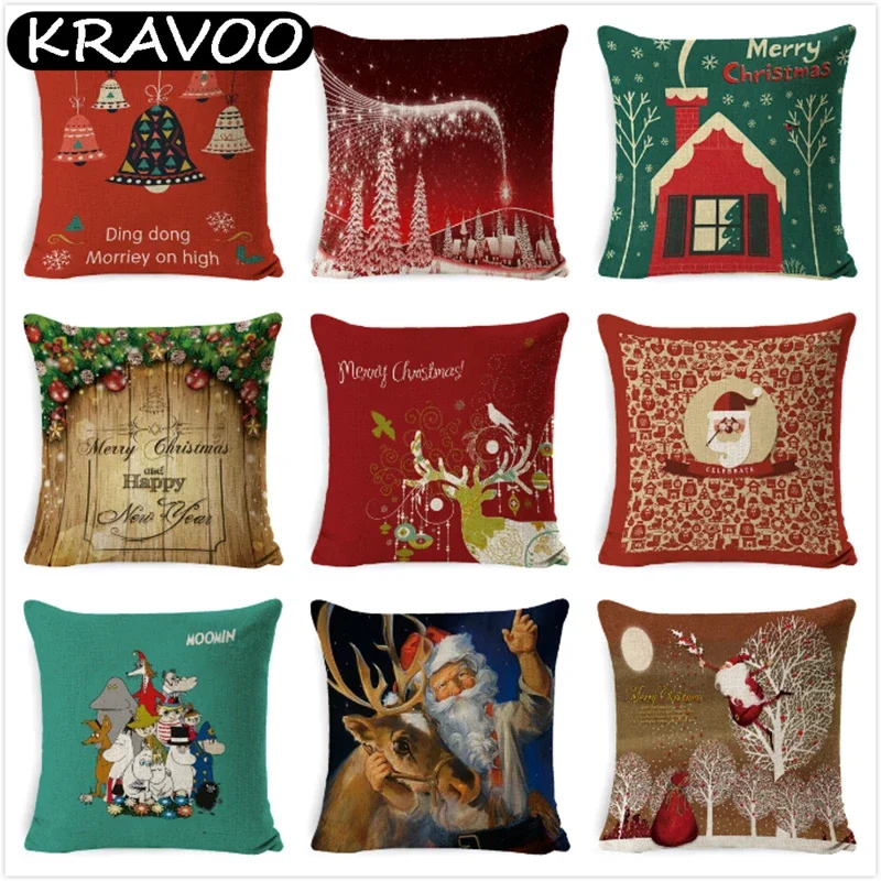 

Christmas Deer Cushion Cover Gifts Pattern Cotton Linen Throw Pillow Cushion Cover Car Home Sofa Decorative Pillowcase 45*45cm