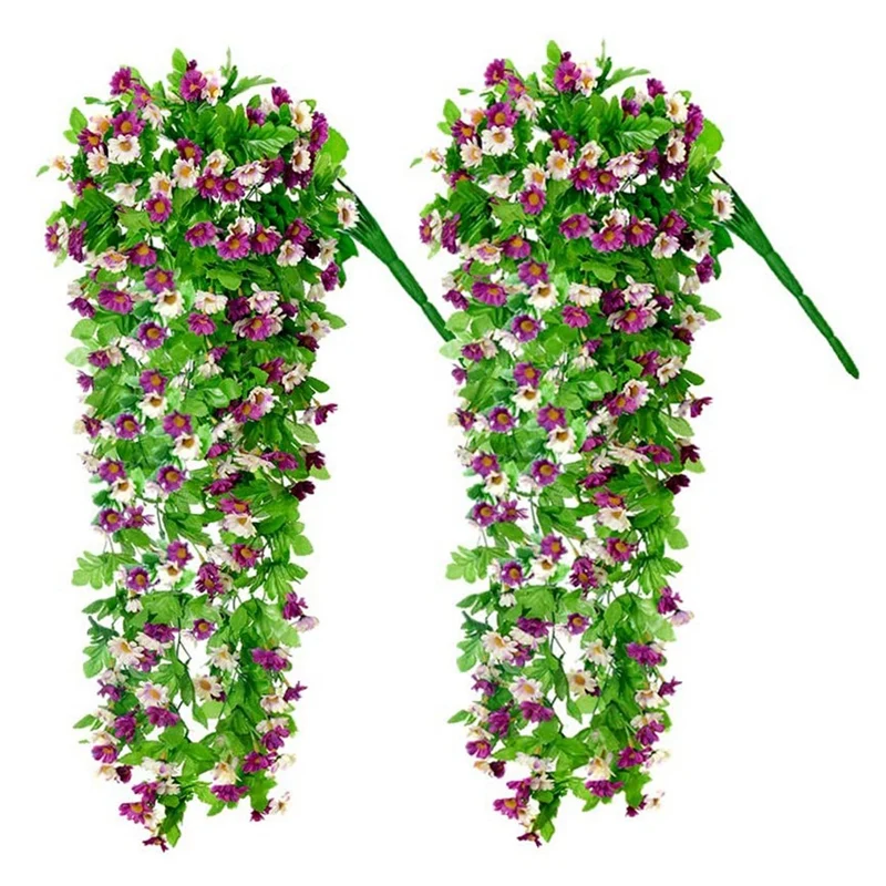2Pcs Artificial Hanging Flowers,33.5 Inch Vine Ratta Hanging Garland Hanging Plants Fake Silk