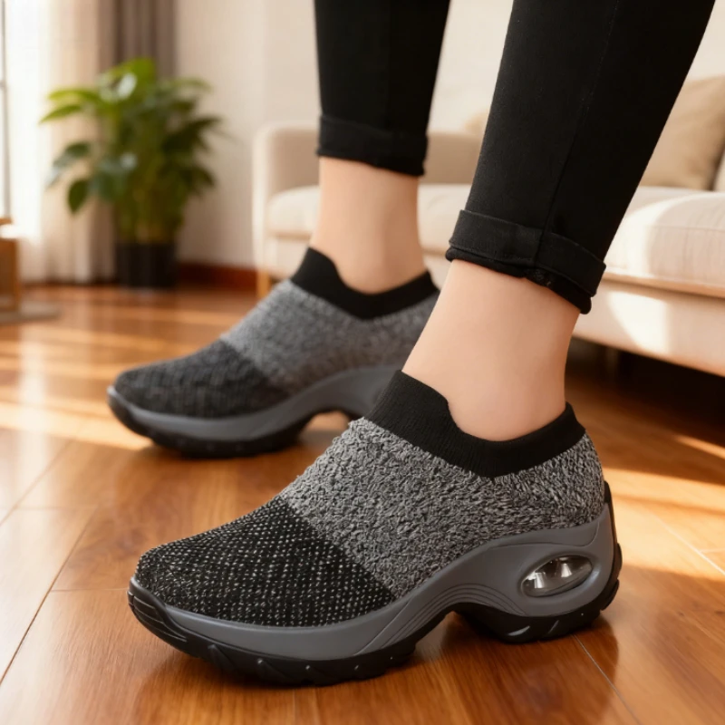Fashion Women's Casual Sneakers Comfort Mesh Running Shoes Breathable Cushion Black Sneakers for Women Black Female Footwear