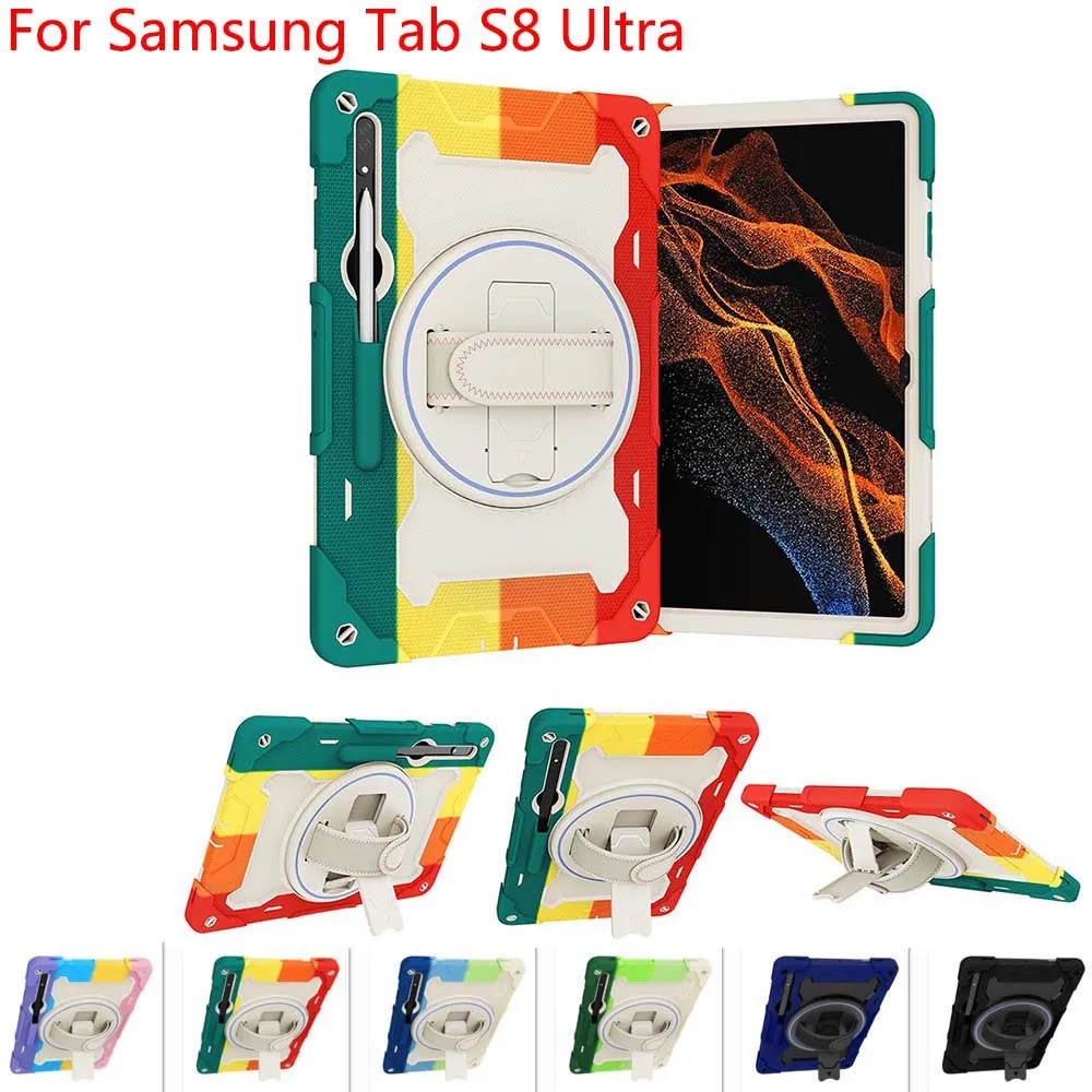 Armatura A Style Case Per Samsung Galaxy Tab S8 Ultra Pen Slot Holder Antiurto Silicone Pc Hand Strap Stand Cover Skin