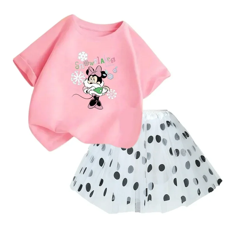 thumbnail image 1 of Conjunto de 2 piezas de camiseta de algodón para niños de Mickey de Disney, falda tutú de princesa de ballet esponjosa, falda de encaje para fiesta de cumpleaños de niña, 1 of 4