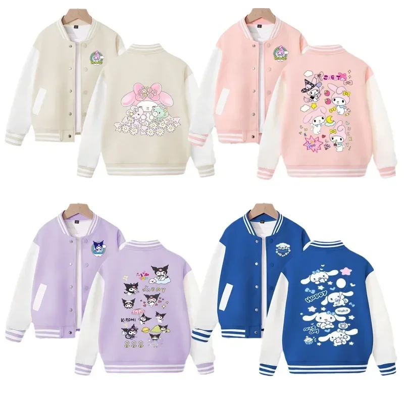 

Kawaii Sanrios My Melody Cinnamoroll Kuromi детская модная куртка с принтом Милая мультяшная бейсбольная форма с длинными рукавами одежда