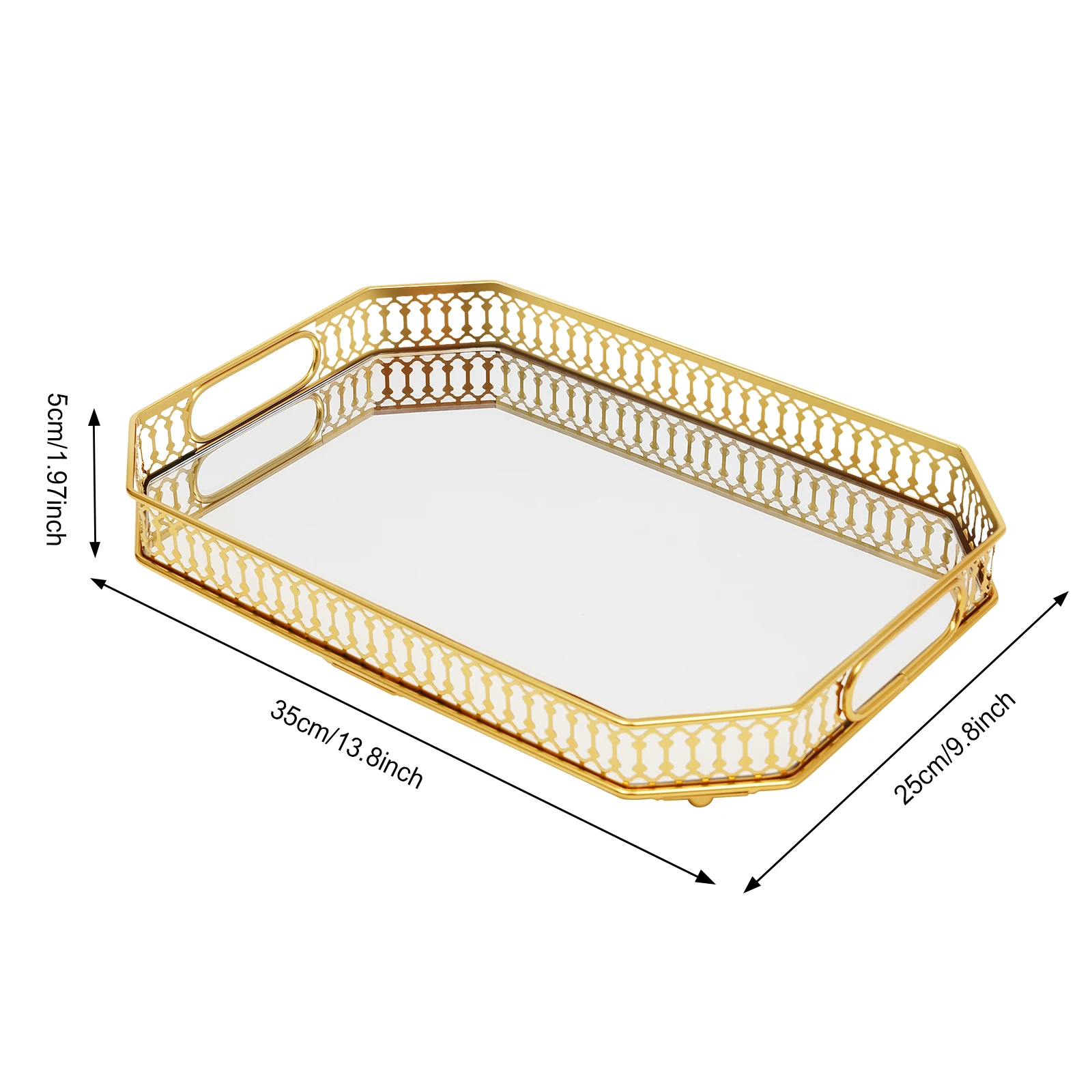 Goldenes Deko-Tablett 35*25*5cm Rechteckiges Desktop-Tablett Serviertablett Schminktablett für Badezimmer Esstische – Detail 7