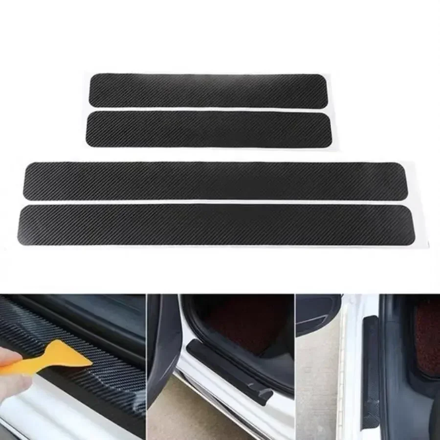 Anti Kick Car Door Sill Scratch Protector Cover Vinyl 3D Black Carbon Fiber Texture Car Sticker Film for Door Guard