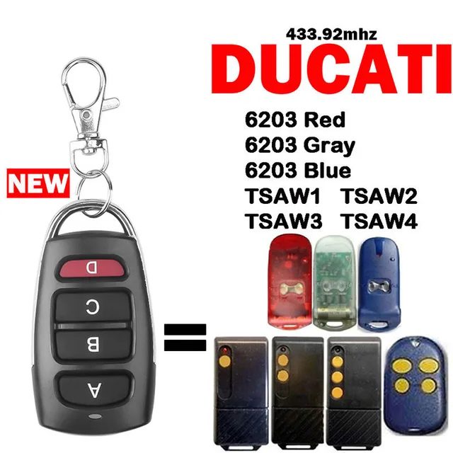 For DUCATI TSAW4 TSAW3 TSAW2 TSAW1 6203 Remote Control Garage Door Opener 4 Buttons 433.92MHz Fixed Code DUCATI Remote Control 1