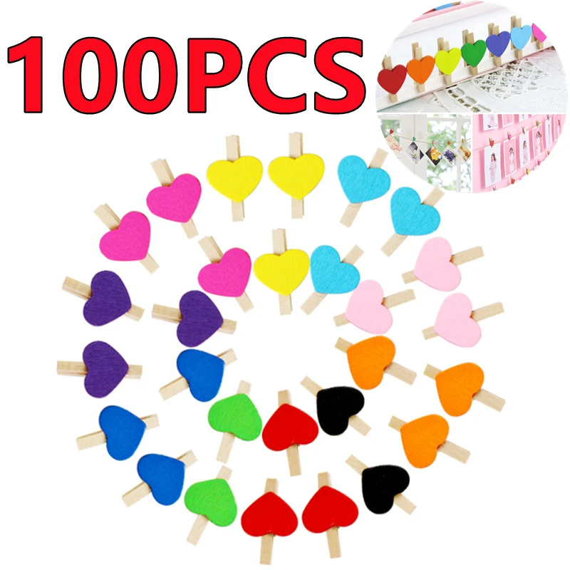 

100/50 шт., Деревянные прищепки в виде сердца