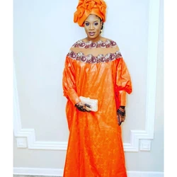 African Long Dresses For Wedding Party Clothing Top Quality Turkey Traditional Basin Riche Max Size Dashiki Robe With Headscarf