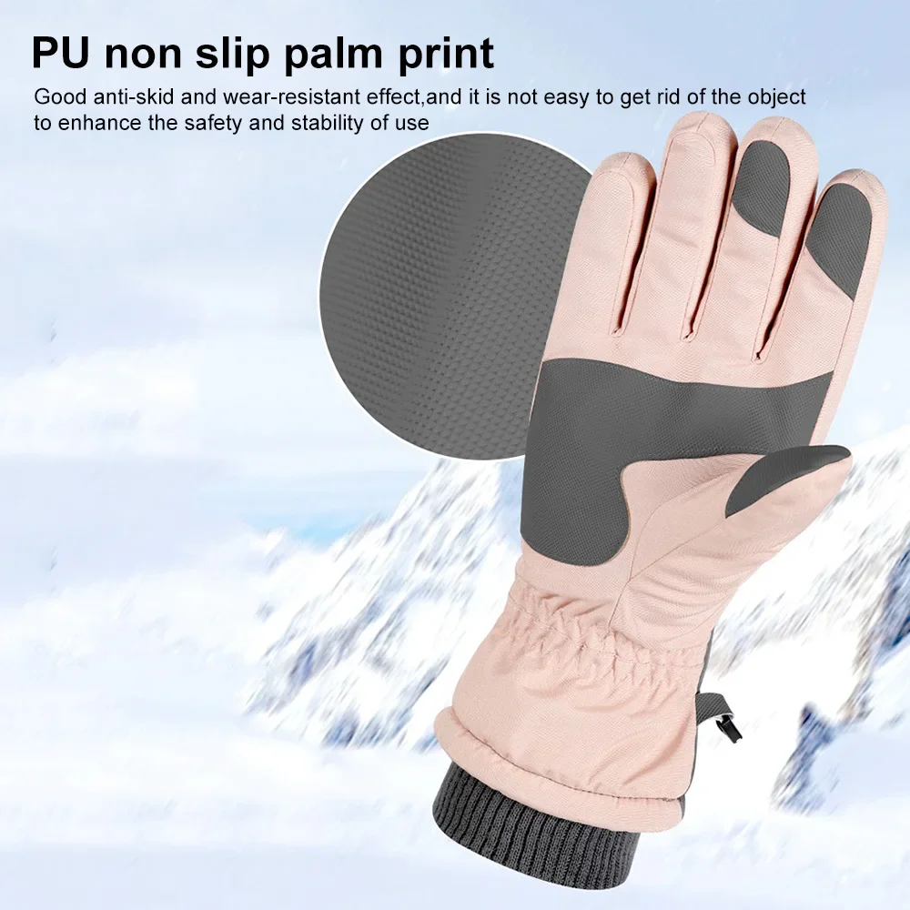 Winter Snowboard Ski Gloves PU Leather Non-slip Touch Screen Waterproof Motorcycle Cycling Fleece Warm Riding Gloves