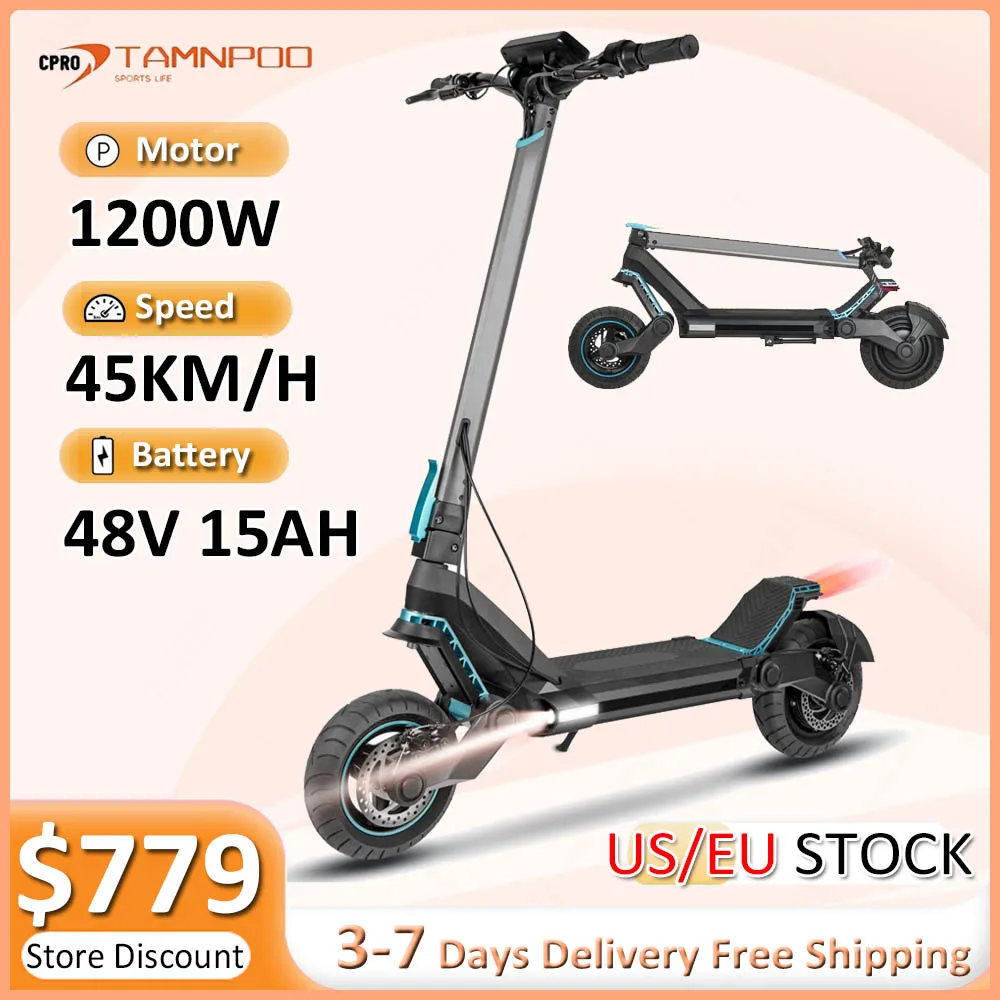 

Electric Scooter for Adults 1200W 48V 15AH Max speed 45KM/H 10.5" off-road Tire Dual Suspension&Disc Brake Electric Kick Scooter