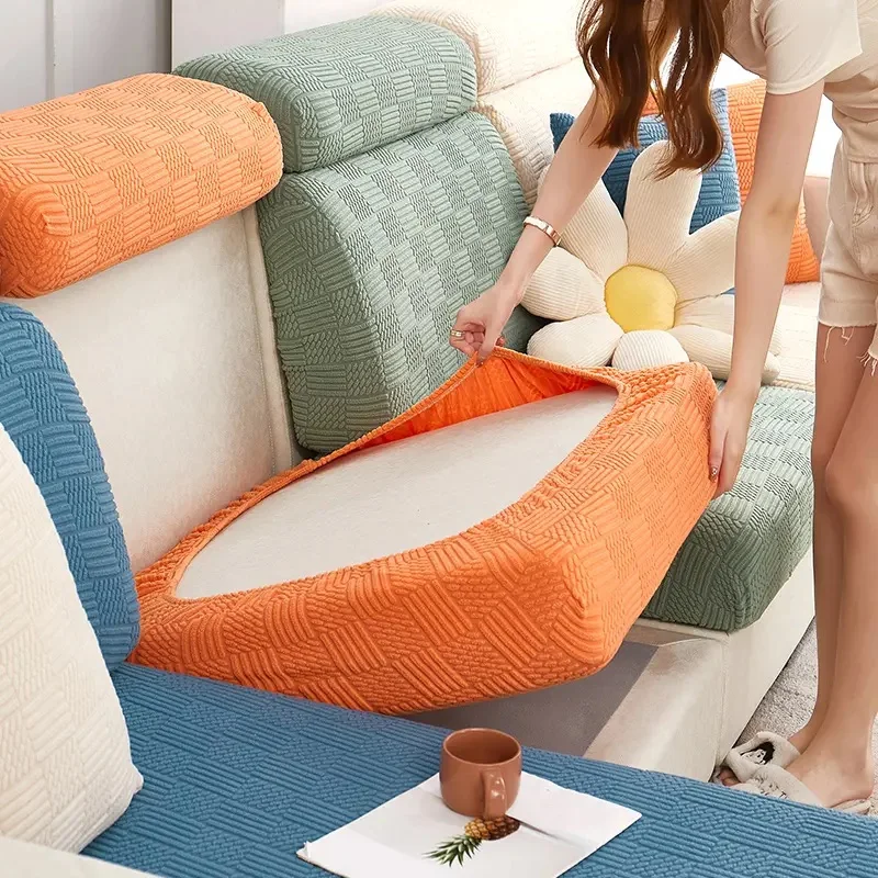 Elasticated Polar Fleece Sofa Seat Covers Chair Cover L-Shaped Couch Seat Slipcover Furniture Protector for Living Room 2