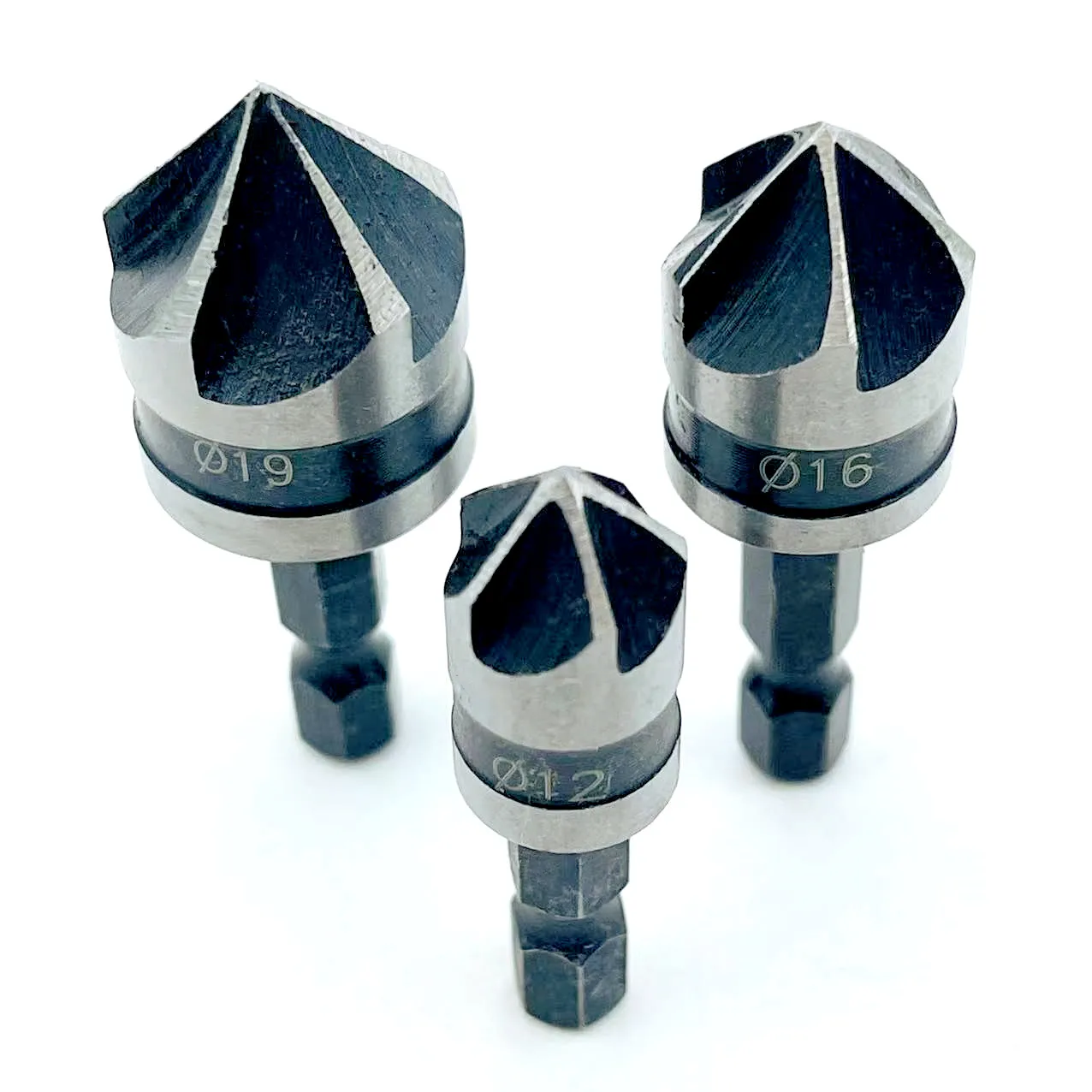 1pcs 82 Degrees Chamfer Drill Bit Set 12/16/19mm 5 Flute Woodworking Drill Bit Cutter Countersink Drill Bit Set Metal Drilling