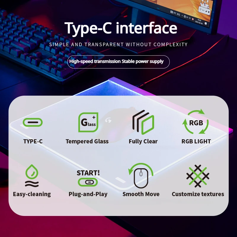 Echome Rgb Glass Gaming Mouse Pad Fps Game Desk Mat Computer Desk Pad Non-slip Mousepad Acessórios pc Gamer Presente - Imagem 4
