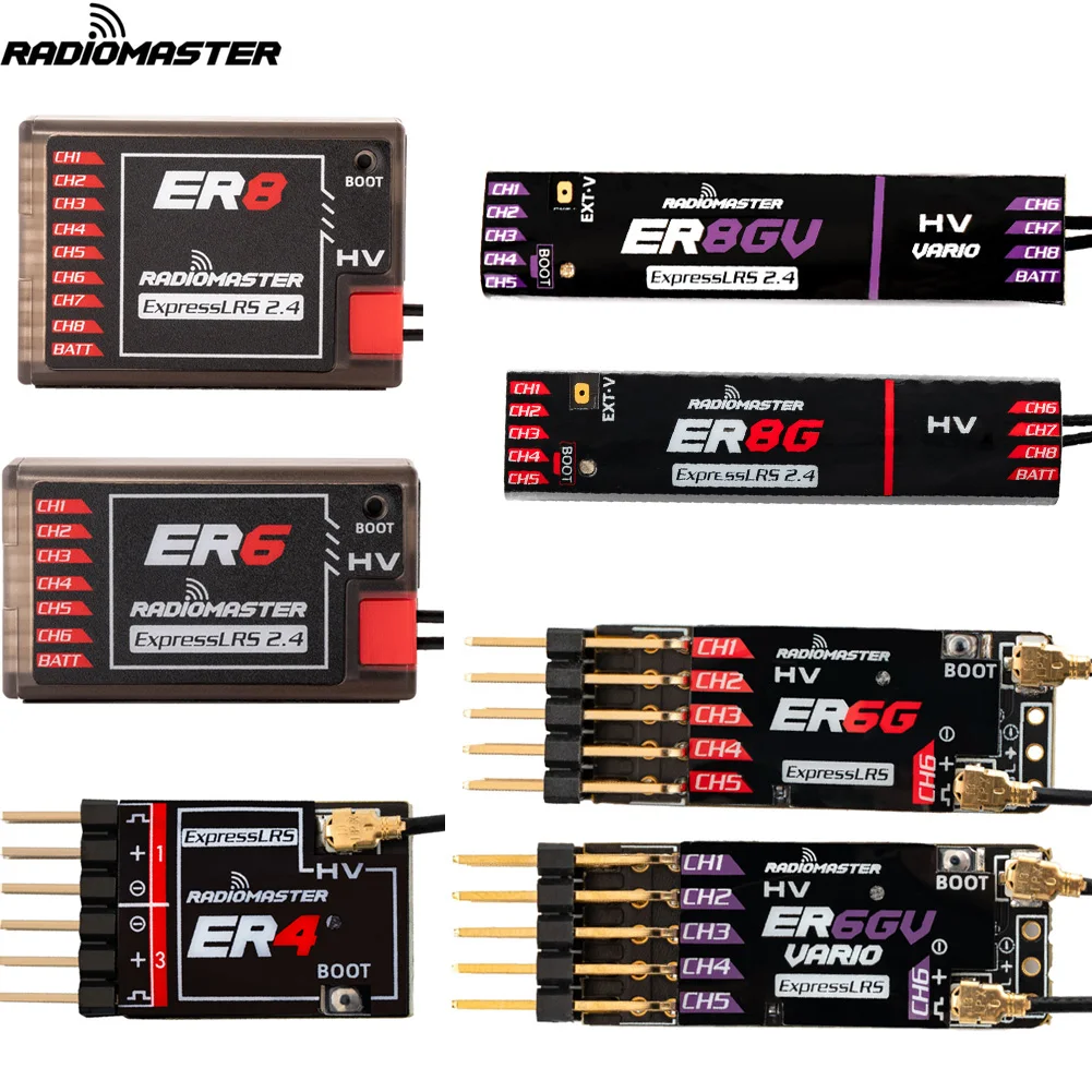 Radiomaster PWM Receiver ER4 4CH/ER6 ER6G ER6GV 2.4G 6CH/ER8 ER8G ER8GV 8CH CRSF ExpressLRS 2.4Ghz 100mw for RC Model 1