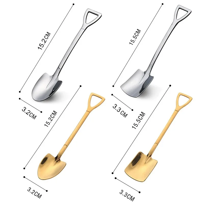 Description Picture 6 of item1 Pcs Shovel Spoons Stainless Steel Teaspoons Creative Coffee Spoon For Ice Cream Dessert Scoop Tableware Cutlery Set
