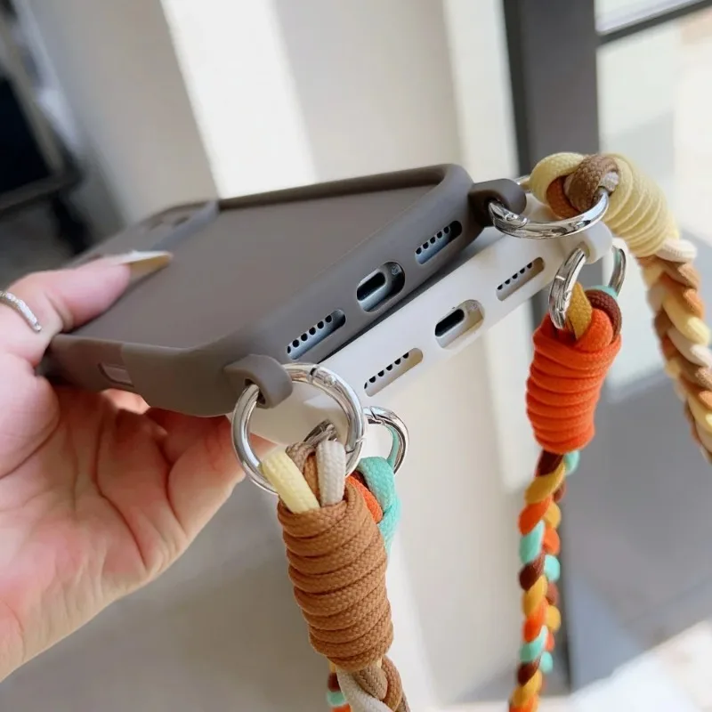 Crossbody Lanyard Braided Cord Liquid Silicone Phone Case with Necklace Strap