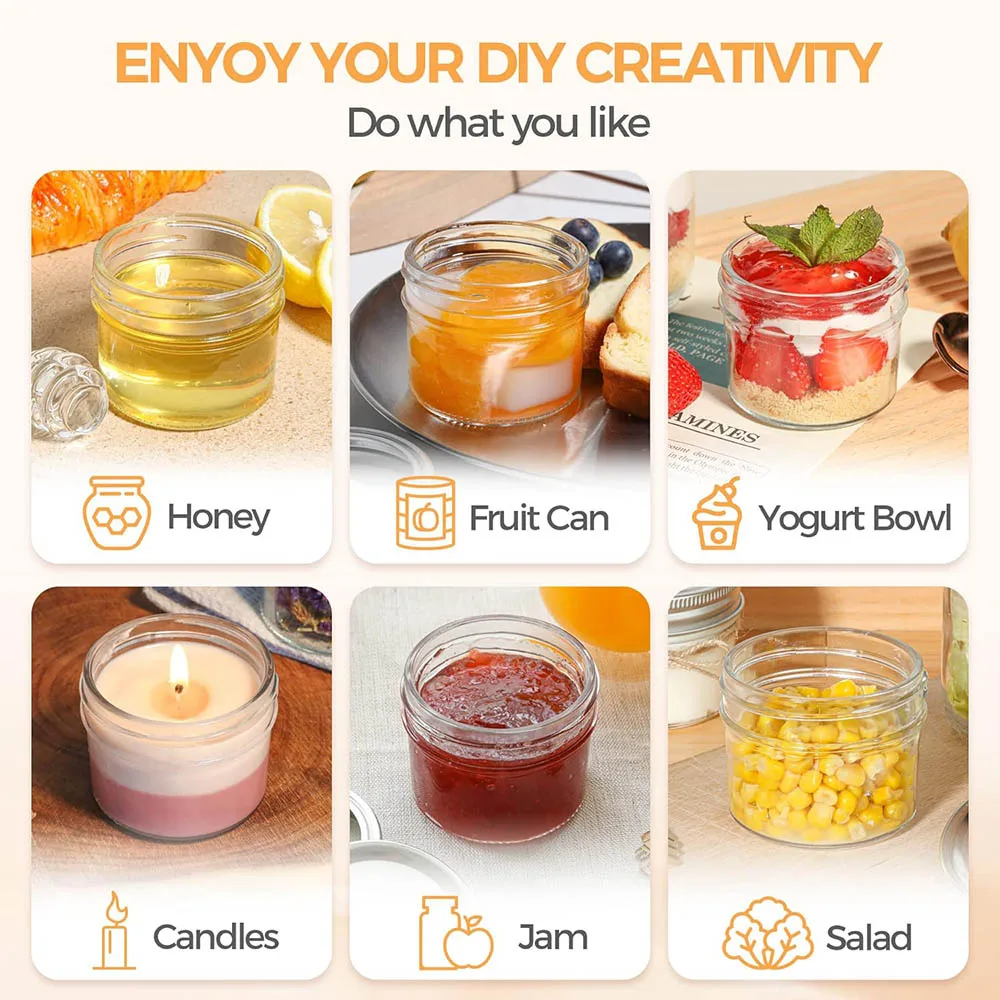 4oz Mini Mason Jars,Regular Mouth Mason Jar with Lids,Small Glass Canning Jar for Spice,Jam,Honey,Jelly,DessertDIY Candles Decor 4