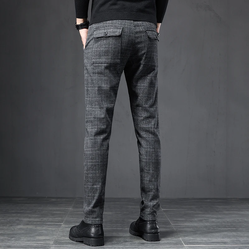 OUSSYU Brand 2024 Men's Stretch Stripe Plaid Casual Pants Mens Four Seasons High Quality Business Trousers Men's Straight Pant 2