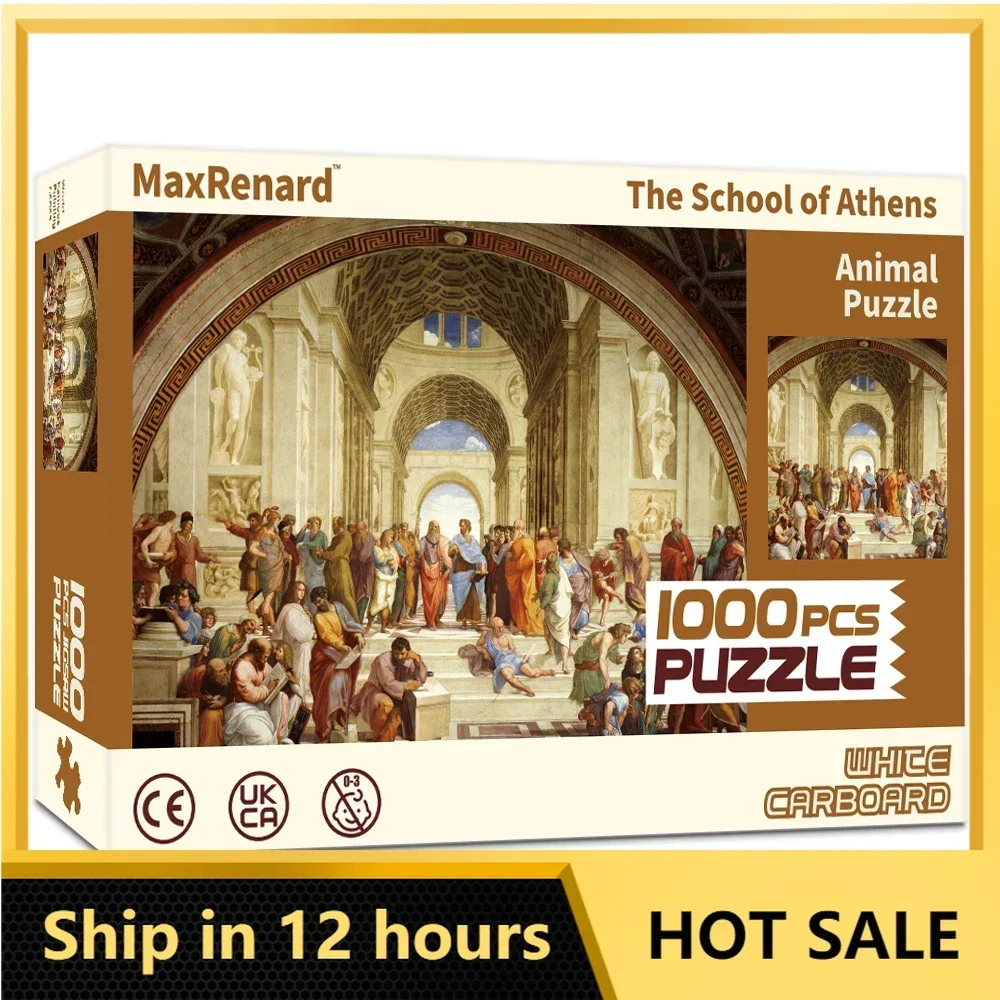 MaxRenard Jigsaw Puzzle 1000 Pieces Oil Painting The School of Athens Art Puzzles Decompression Toys for Adults Home Decoration cool spaceman magic rainbow color scratch art sheet sketch paper diy art painting drawing card scratchboard for adults and kids