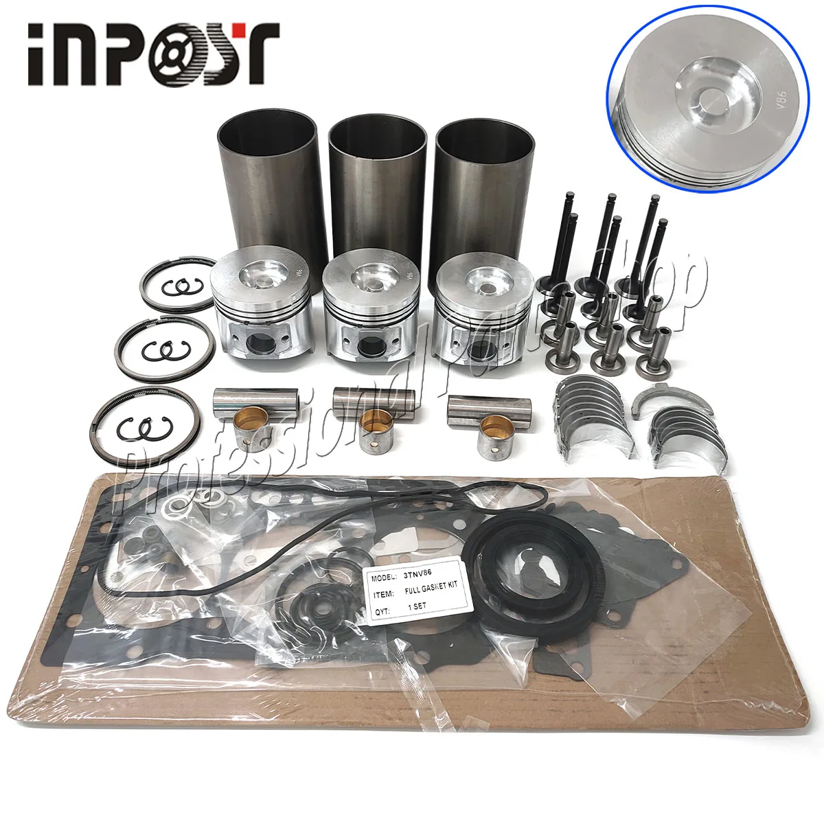 

Комплект для капитального ремонта 3TNV86 для Yanmar 3TNV86CT, подшипник поршневого кольца подшипника, прокладка втулки клапана