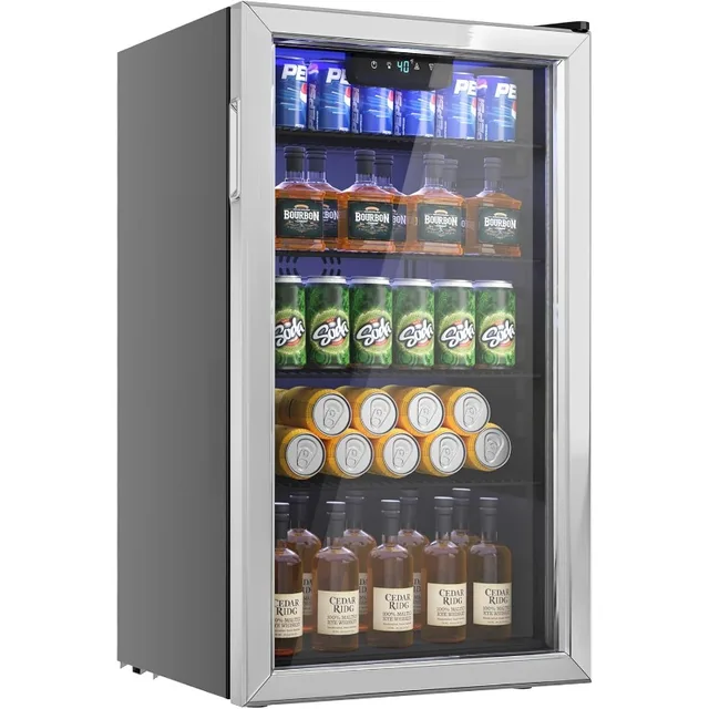 Beverage Refrigerator Cooler - 126 Can Mini Fridge with Glass Door for Soda Beer or Wine, Beverage Cooler for Home, Office, Bar 1