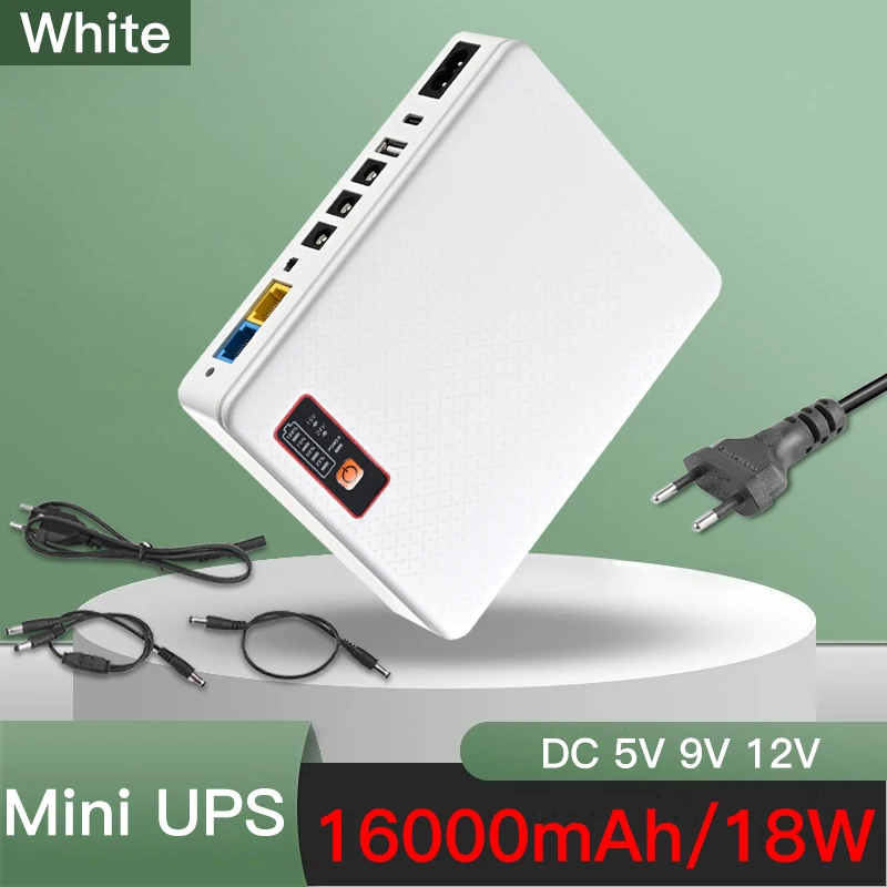White UPS uninterruptible power supply for Router camera switch optical modem network bridge 16000mah DC 5V 9V 12V 100-240V AC