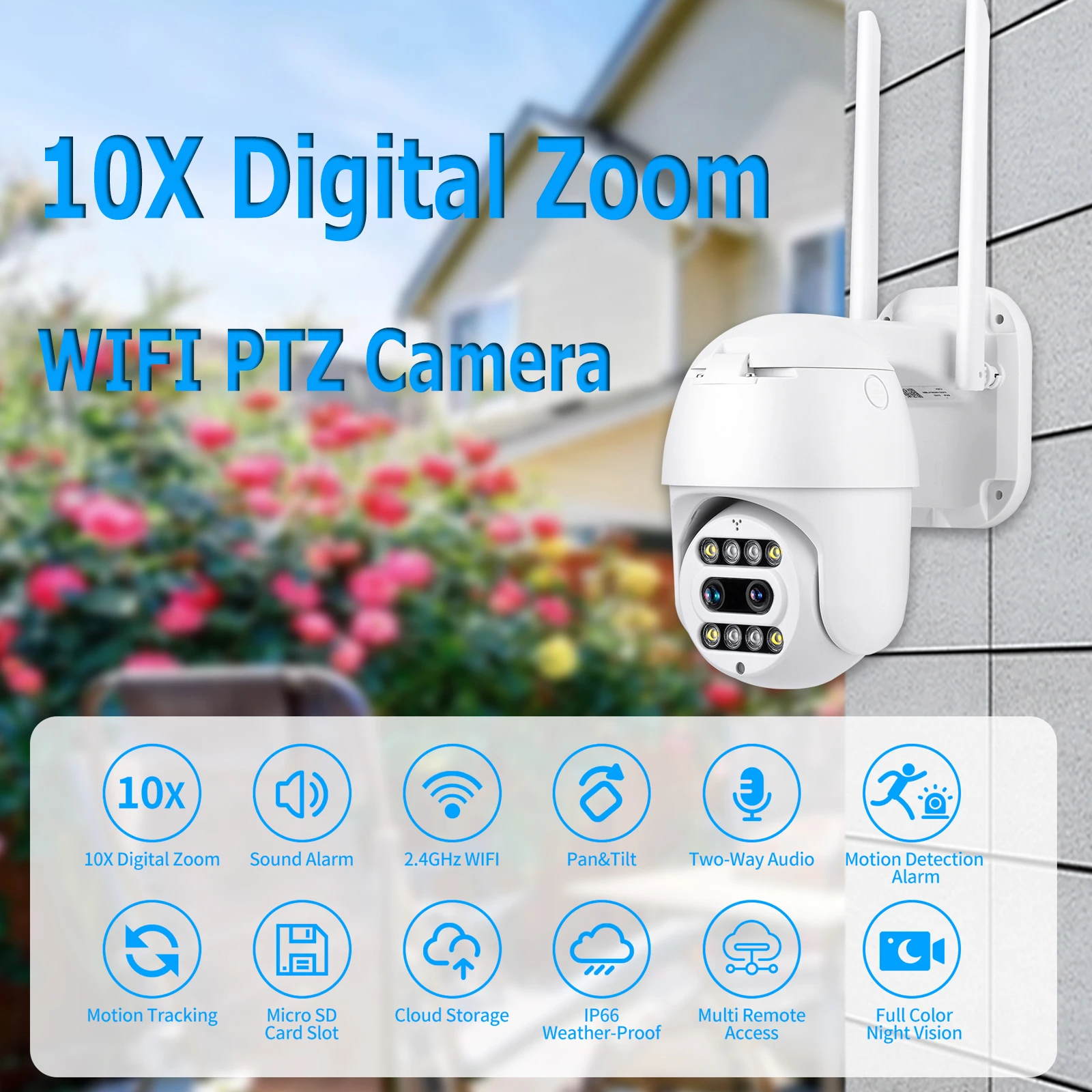 Dual Lens, WiFi, PTZ, IP, Zoom 10X,