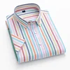 2024 100% Cotton Oxford Plaid Business  Men's Striped Fashion Short SleeveButton Down Regular Fit Office Shirt Man Clothing 1