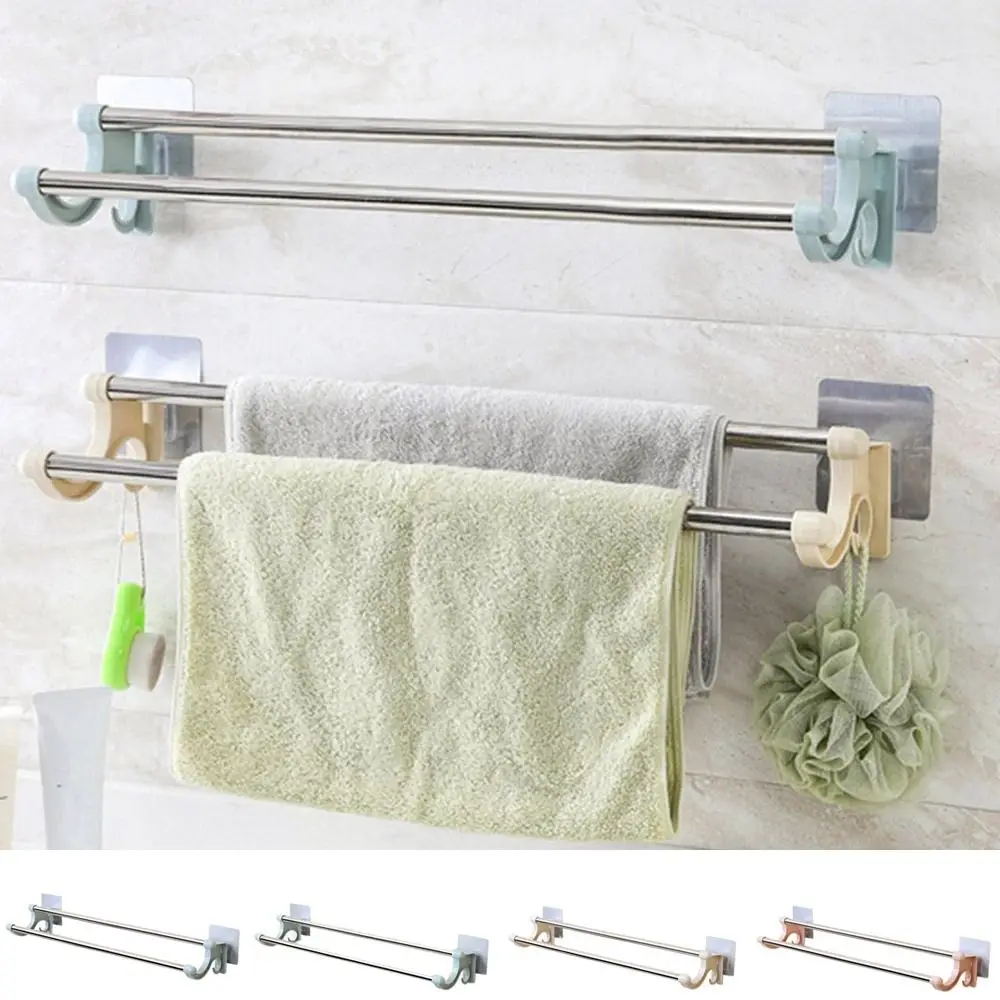No Punching Double Rod Non-marking Towel Rack Bath Towel Rack Suction Cup Toilet Stainless Steel Hanging
