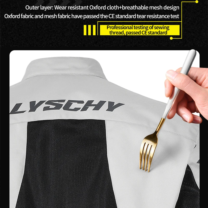 LYSCHY Motorcycle Jacket Summer Mesh Breathable Reflective Motorbike Jacket Men CE Anti-drop Wear-resistant Moto Cycling