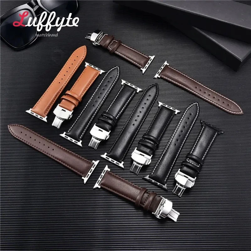 Premium Leather Watch Band with Butterfly Clasp