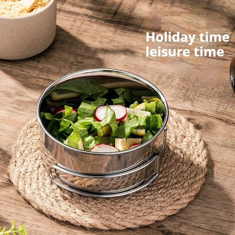 Outdoor Cookware Set Camping Stainless Steel Pot Portable Folding Handle Frying Pan Plate Picnic Cookware Outdoor Supplies